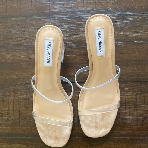 Steve Madden Shoes - Steve Madden Issy Clear/Nude Block Heel Slide Sandal